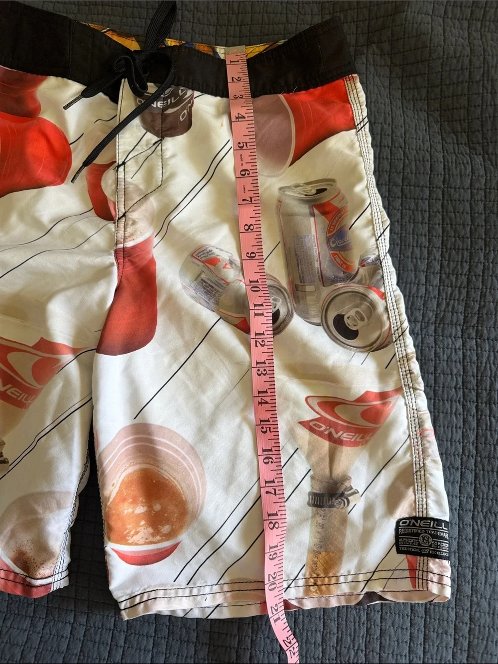 O'Neill  Beer PrintWhite & Red Graphic Men's Board Shorts with BOTTLE OPENER!